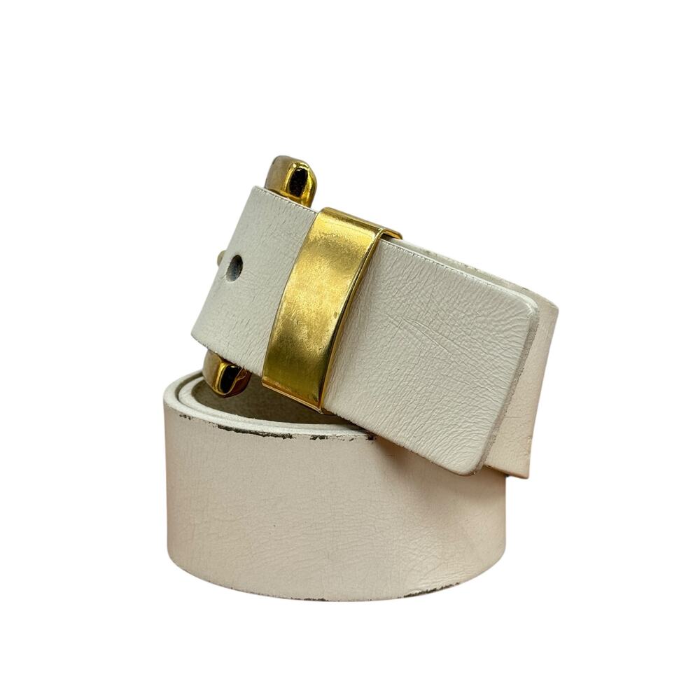 Garay Wide Leather Belt White Gold Vintage Womens SZ Small Minimalist Chic 60s - Picture 2 of 11
